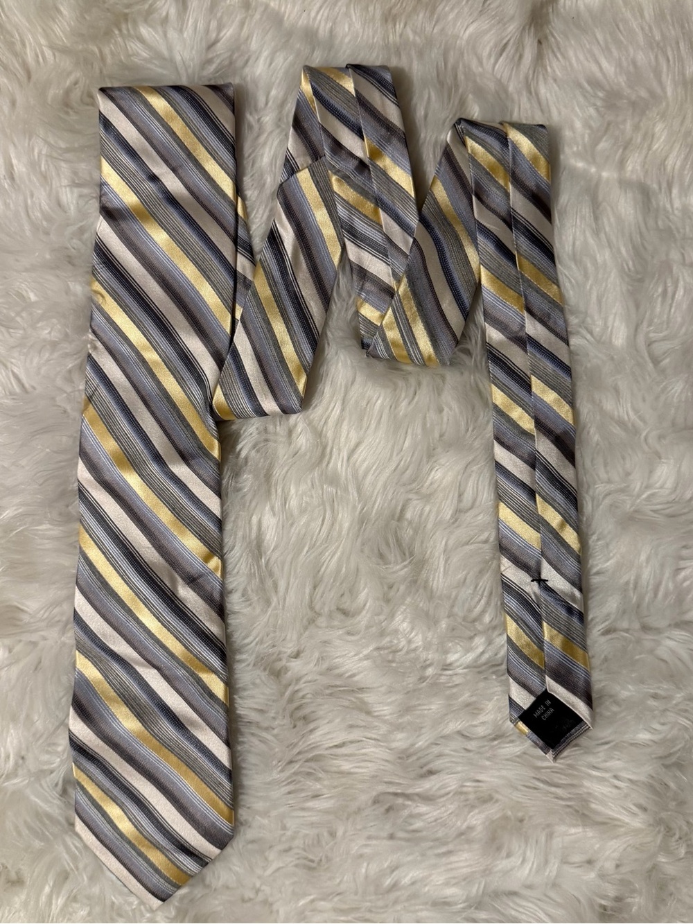 Calvin Klein Striped Silk Tie in Yellow, Gray & Black